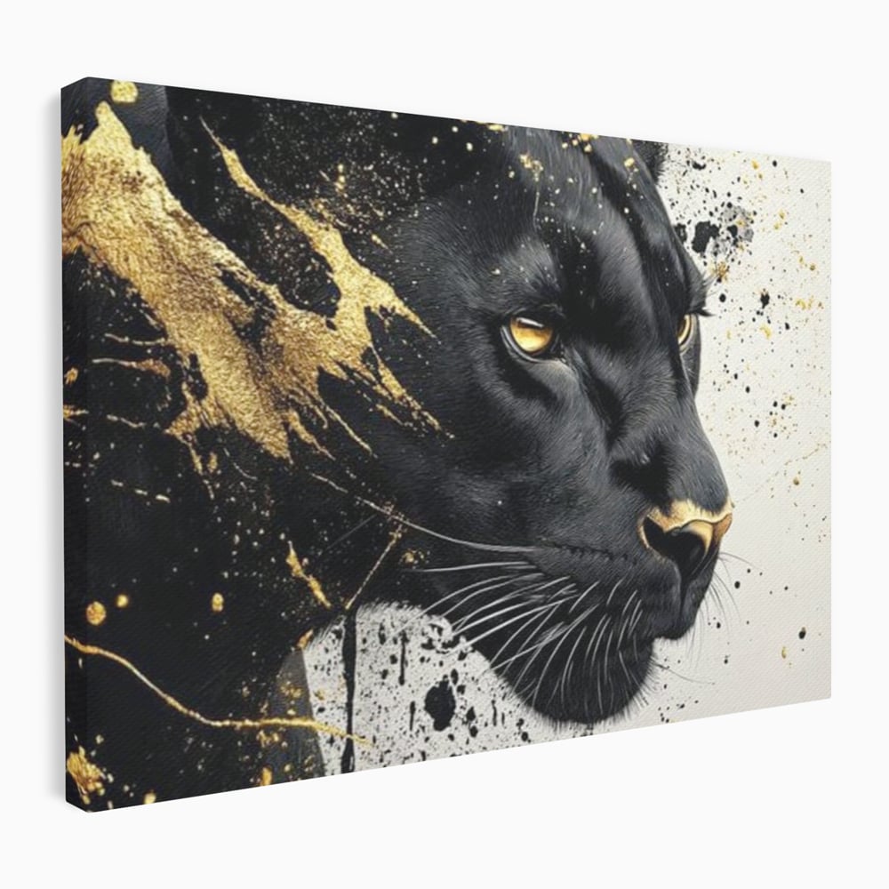 Tablou canvas cu tablou canvas cu pantera neagra si pete aurii, fara rama, pe sasiu de lemn